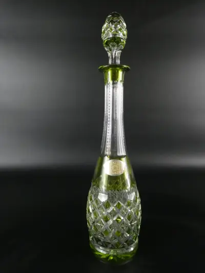Kristallen Karaf met Stop – Val Saint Lambert (Chartreuse Groen) – kavel bij De Kringwinkel, Heverlee