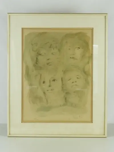 Leonor Fini (1907–1996) litho – Compositie met gezichten – kavel bij De Kringwinkel, Antwerpen
