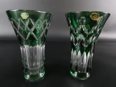 Set van 2 Val Saint Lambert kristallen vazen – kavel bij De Kringwinkel, Heverlee