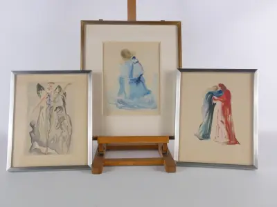 Set van 3 ingelijste houtsnedes - Salvador Dalí – De Goddelijke Komedie – kavel bij De Kringwinkel, Heverlee