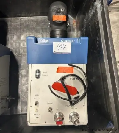 Testapparaat voor adembescherming Dräger Quaestor AG 02332, met ingangen voor MP IN (0-20 bar), LP IN (= 30 mbar), HP OUT (200 bar, 300 bar). Werki… – kavel bij Appelboom