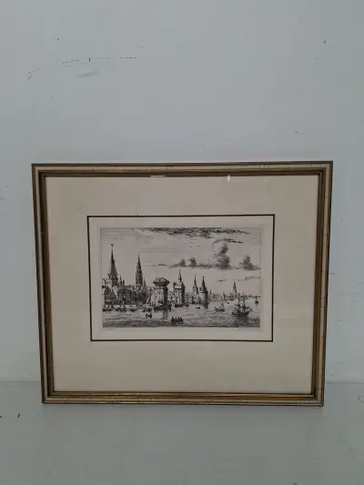 Antiek 19e-Eeuws Havengezicht Antwerpen (1644) – J. Linnig naar B. Peeters – kavel bij De Kringwinkel, Waardamme