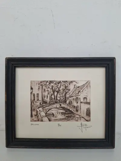 Originele Gekleurde Ets 'Sfeervol Brugge' – Yvan Royon (Gelimiteerde Oplage 2/25) – kavel bij De Kringwinkel, Waardamme