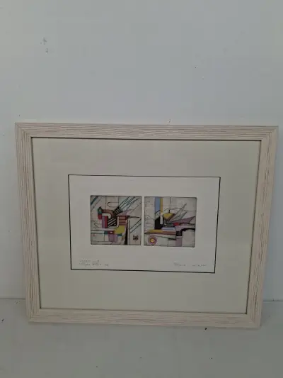 Gelimiteerde Geometrisch-Abstracte Diptiek Ets – Jürgen Bauer (Beckert) – kavel bij De Kringwinkel, Waardamme