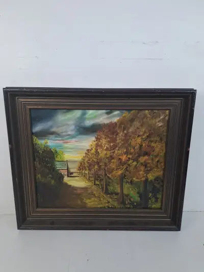 Herfstlandschap met Hoeve – Olieverf op Doek (A. Hense, 1975) – kavel bij De Kringwinkel, Waardamme