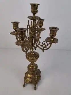vintage vierarmige kandelaar van messing – kavel bij De Kringwinkel, Waardamme