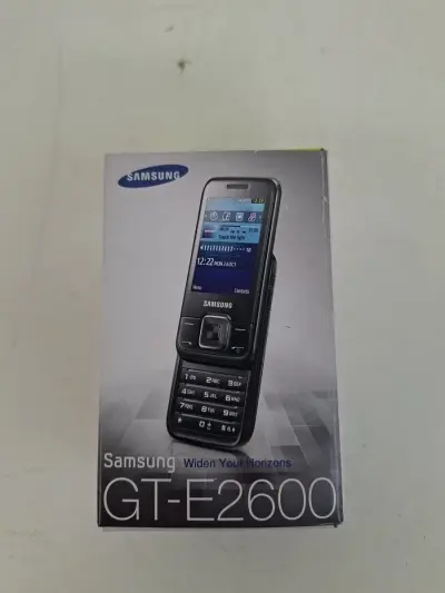 Vintage Samsung GT-E2600 Slider Telefoon – Compleet in Doos met Accessoires (Zwart) – kavel bij De Kringwinkel, Waardamme
