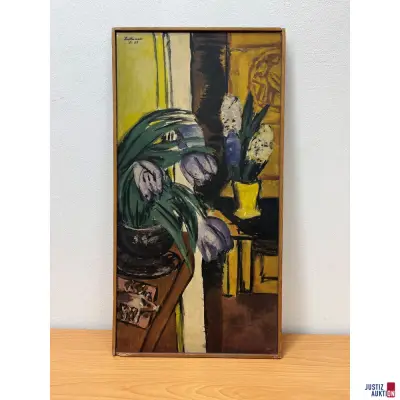 Nur Abholung Holzdruck, "Violette Tulpen" von Beckmann – kavel bij Justiz-Auktion, Augsburg