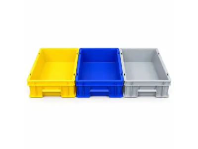 Set van 3 Kunststof Opbergbakken – Geel, Blauw en Grijs – kavel bij XL Auctions