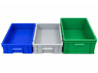 Set van 3 Kunststof Opbergbakken – Blauw, Grijs & Groen – kavel bij XL Auctions