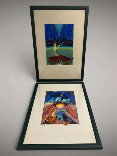 Set van 2 Gekleurde Litho's 'Zodiac' (Maagd & Ram) – Marat – Handgesigneerd /250 – kavel bij De Kringwinkel, Gent