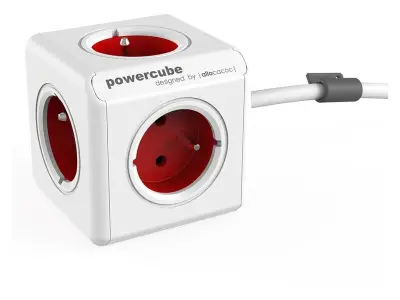 6x PowerCube stekkerdoos 4 stopcontacten 1,5m, Allocacoc, 6300rd / beexpc, wit/rood – kavel bij Onlineveilingmeester