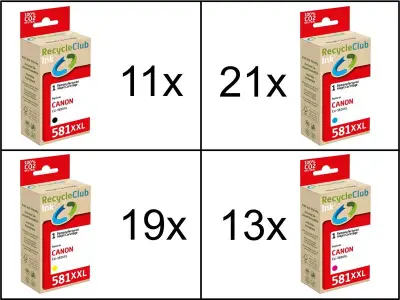 Ca. 64x Inktcartridges voor Canon CLi-581XXL printers, RecycleClub – kavel bij Onlineveilingmeester