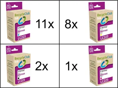 Ca. 22x Inktcartridges voor Brother LC-223, RecycleClub – kavel bij Onlineveilingmeester