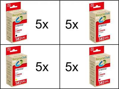 Ca. 20x Inktcartridges voor Canon CLi-581XXL printers, RecycleClub – kavel bij Onlineveilingmeester