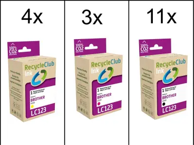 Ca. 18x Inktcartridges voor Brother LC-123, RecycleClub – kavel bij Onlineveilingmeester