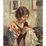 Rob Graafland – Handwerkende dame, gesigneerd en gedateerd 1937 linksonder, olieverf op doek, 64 x 56 cm – kavel bij Venduhuis De Eland