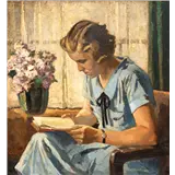 Rob Graafland – Interieur met lezende dame, gesigneerd en gedateerd 1938 linksonder, olieverf op doek, 73 x 69 cm – kavel bij Venduhuis De Eland