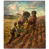 Adriaan Herman Gouwe – Ploegende paarden, gesigneerd en gedateerd 1909 rechtsonder, olieverf op doek, 110 x 95 cm – kavel bij Venduhuis De Eland