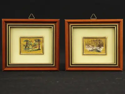 Italiaanse kunstlithografieën op goudfolie – Seizoenen – kavel bij De Kringwinkel, Antwerpen
