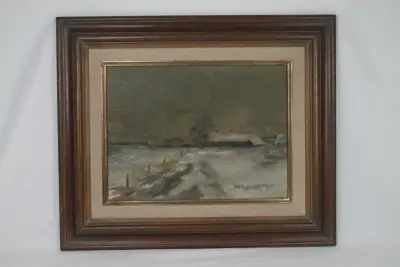 Olieverfschilderij: Klassiek winterlandschap – kavel bij De Kringwinkel, Brecht