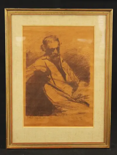 Gesigneerde litho portret van een man - genummerd 252/300 - Julien Van De Veegaete – kavel bij De Kringwinkel, Antwerpen