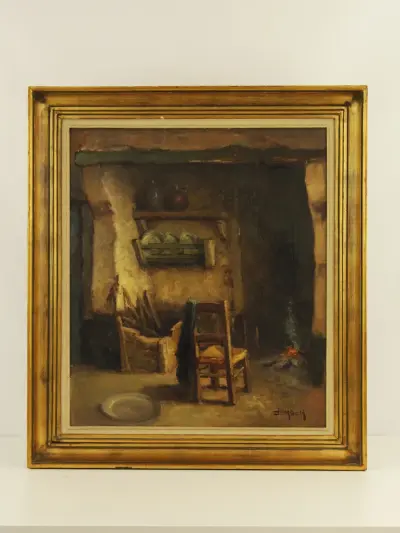 Albert Demoen (1916–1992) - Rustiek interieur met open haard – kavel bij De Kringwinkel, Antwerpen