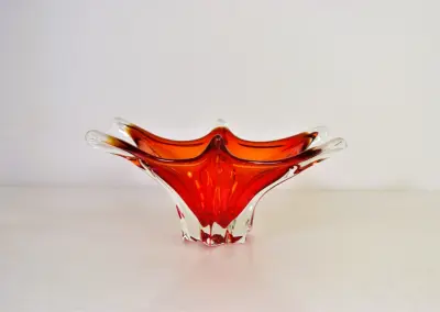 Rood-oranje glazen schaal in Murano-stijl – kavel bij De Kringwinkel, Turnhout