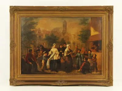 19e-eeuws genreschilderij – Olieverf op doek, niet gesigneerd – kavel bij De Kringwinkel, Antwerpen