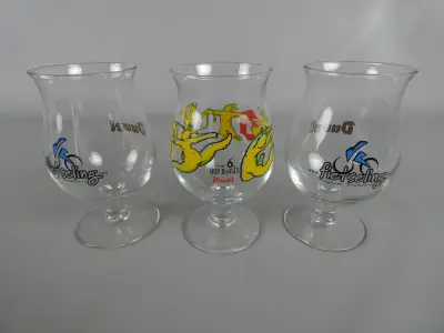 3 Duvel glazen Fietseling en 6 hop devils – kavel bij De Kringwinkel, Diest
