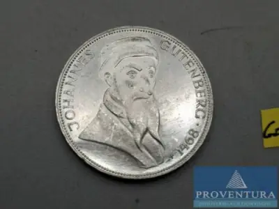 Silbermünze Bundesrepublik Deutschland 5 DM Johannes Gutenberg 1968 vz Silber .625 11.2 gr Rauhgewicht – kavel bij Proventura, Göttingen