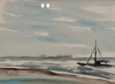 Aquarel, Maya Wildevuur, De kust, 1996 – kavel bij Onlineveilingmeester, Groningen