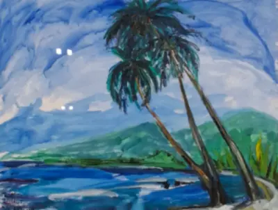 Acryl schilderij, Maya Wildevuur, Thahiti, 1981 – kavel bij Onlineveilingmeester, Groningen