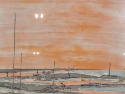 Zijde collage, Maya Wildevuur, Compositie zalmkleurig, 1987 – kavel bij Onlineveilingmeester, Groningen