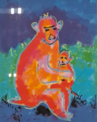 Zeefdruk, Maya Wildevuur, Aap met jong, 1994, 64/125 – kavel bij Onlineveilingmeester, Groningen