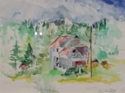Aquarel, Maya Wildevuur, Mosjoen Noorwegen, 1991 – kavel bij Onlineveilingmeester, Groningen