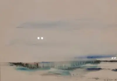 Aquarel, Maya Wildevuur, Het wad, 1986 – kavel bij Onlineveilingmeester, Groningen