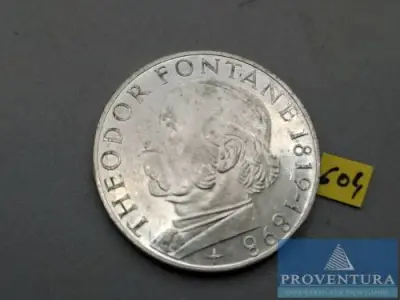 Silbermünze Bundesrepublik Deutschland 5 DM Theodor Fontane 1969 vz Silber .625 11.2 gr Rauhgewicht – kavel bij Proventura, Göttingen