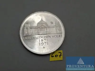Silbermünze Bundesrepublik Deutschland 5 DM 100 Jahre Reichsgründung 1971 vz Silber .625 11.2 gr Rauhgewicht – kavel bij Proventura, Göttingen