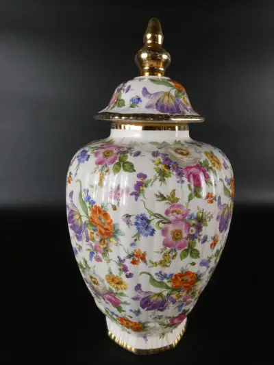 Vintage Boch Frères dekselvaas "Fleurs de Saxe" – kavel bij De Kringwinkel, Heverlee