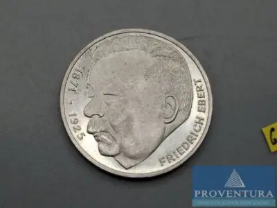 Silbermünze Bundesrepublik Deutschland 5 DM Friedrich Ebert 1975 vz Silber .625 11.2 gr Rauhgewicht – kavel bij Proventura, Göttingen