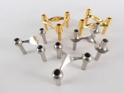 Set van 5 metalen kandelaarhouders – kavel bij De Kringwinkel, Heverlee