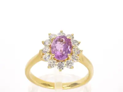 Gouden ring met diamanten en 1.53 carat pink sapphire – kavel bij Onlineveilingmeester