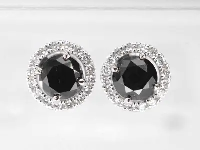 Witgouden diamanten entourage oorbellen met zwarte diamanten – kavel bij Onlineveilingmeester
