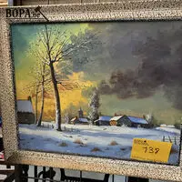 Olieverfschilderij besneeuwd winterlandschap - get – kavel bij BOPA Auctions, Oekene