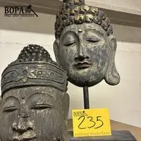 Houten buddhahoofd - 2 stuks – kavel bij BOPA Auctions, Oekene