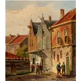 Johannes Frederik Hulk sr.(Amsterdam 1829 - Haarlem 1911)A street scene with villagersSigned lower rightOil on panel, 14.9 x 13.1 cmProvenance:- Au… – kavel bij AAG Arts & Antiques