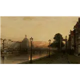 Johannes Christiaan Karel Klinkenberg(The Hague 1852 - 1924)The Amsterdam canals at sundown, the Lutheran Church beyondSigned lower rightOil on pan… – kavel bij AAG Arts & Antiques