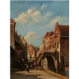 Petrus Gerardus Vertin(The Hague 1819 - 1893)A canal in a town with townsfolk on a bridgeSigned lower leftOil on panel, 22.4 x 16.8 cm – kavel bij AAG Arts & Antiques Group