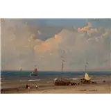 Andreas Schelfhout(The Hague 1787 - 1870)Bomschuiten on the beachSigned lower leftOil on panel, 7.7 x 11.2 cmProvenance:- Kunsthandel Pieter A – kavel bij AAG Arts & Antiques Group